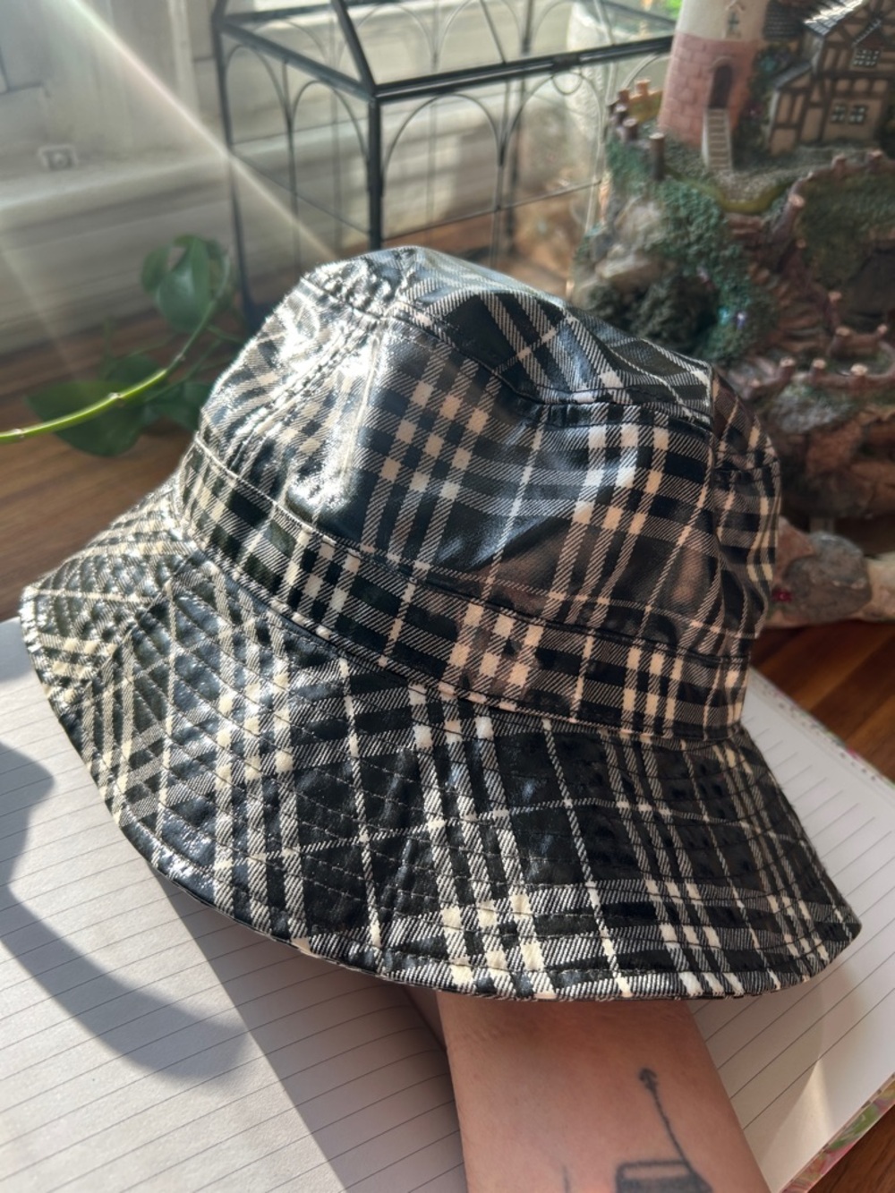 Vinyl Rain Black & White Plaid Bucket Hat